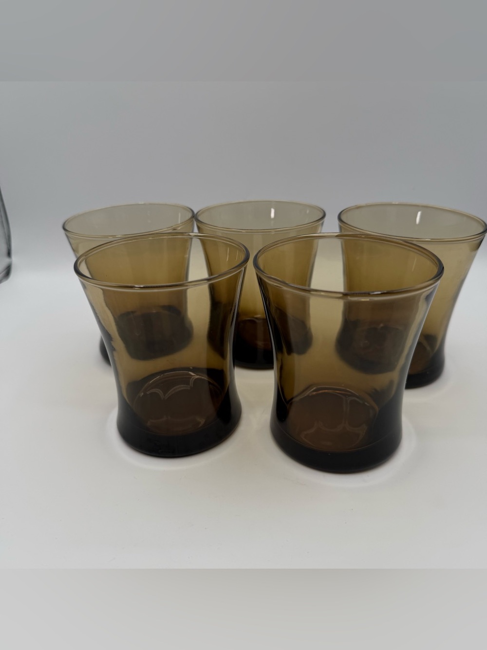 Vintage Smokey Amber Brown Glass Tumblers 10 oz Juice Rocks Glasses. Set of 5